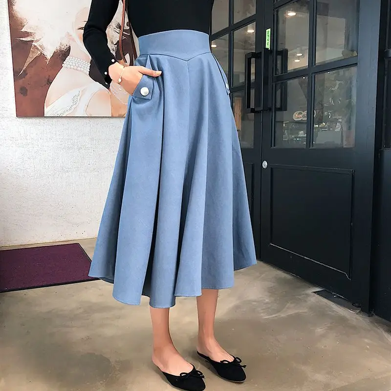NYFS New Autumn High waist Skirts Fashion Mid-length Umbrella skirt Women Slim Office Skirt Faldas Mujer Saias