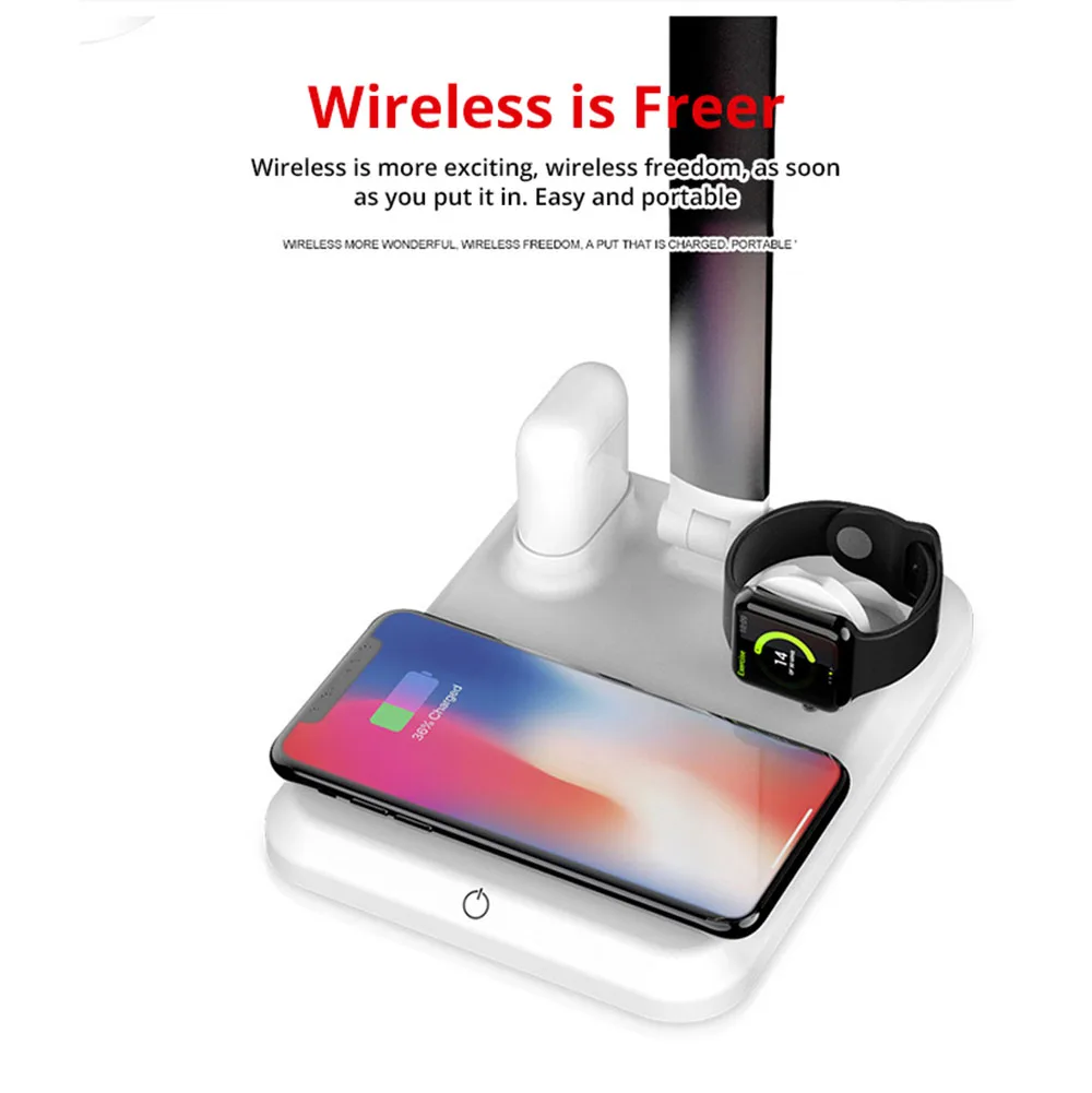 

For QI Samsung Galaxy S10 4 in1 LED Desk Lamp Wireless Charger for iPhone Xs/ Watch/Xr Touch On/off Switch US Bwireless charger