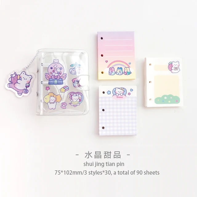 Cute Transparent Mini Loose-leaf Notebook Creative Portable Pocket Hand Book 3 Ring Binder Kawaii School Supplies Stationery shui jing tian pin