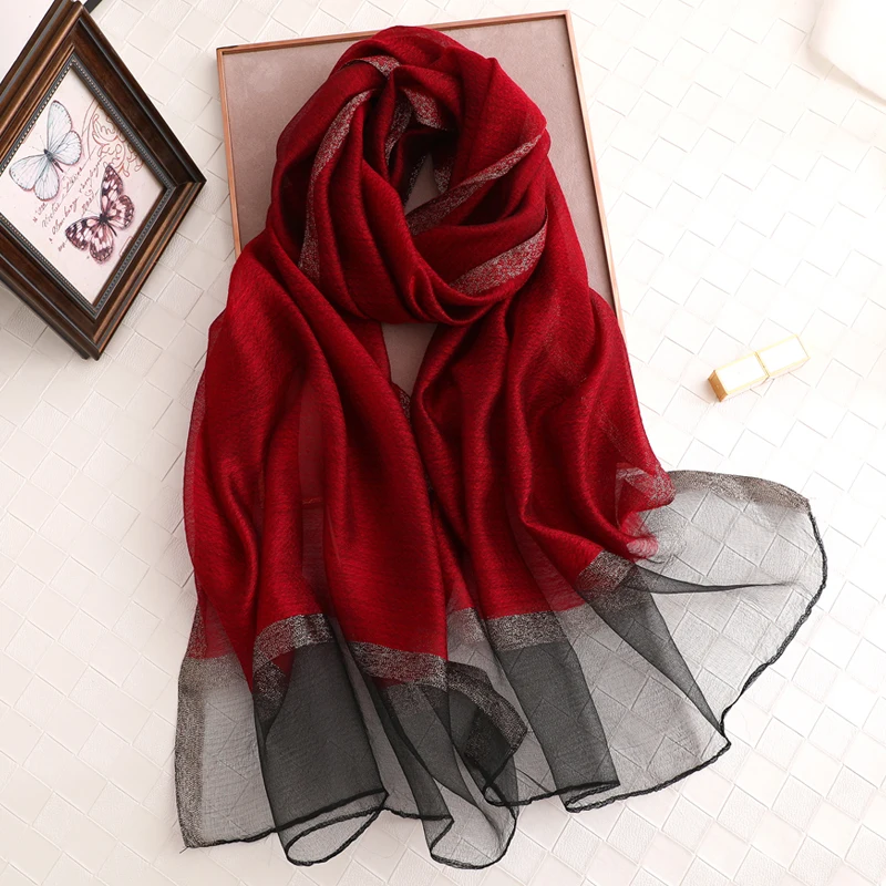 Empfohlen LU3ds 100% Silk Scarf Women's Fashion Large Sunscreen Shawls Wraps Lightweight Striped Pattern Wool Wraps for Woman Empfohlen LU3ds 100% Silk Scarf Women's Fashion Large Sunscreen Shawls Wraps Lightweight Striped Pattern Wool Wraps for Woman