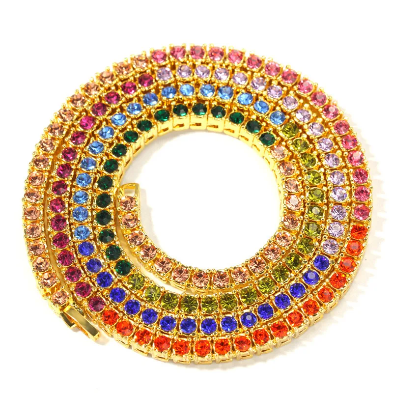 Разноцветное ожерелье с цепочками для мужчин и женщин, 16 дюймов-20 дюймов, Радужное ожерелье со стразами, ювелирные изделия в стиле хип-хоп