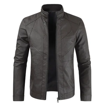 

Men Leather Jacket Spring Men's Casual Stand collar Motorcycle PU Leather Jacket Coat Outerwear Male clothes jaqueta de couro
