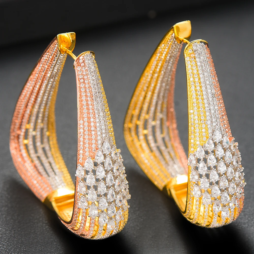 

SISCATHY Unique Design Big Statement Earrings Trendy Elegant Full Mirco Cubic Zircon Earring for Women Bridal Wedding Jewelry