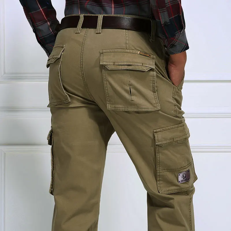 Мужские брюки армейского зеленого цвета с несколькими карманами, военные повседневные хлопковые свободные прямые брюки, военные тактические брюки