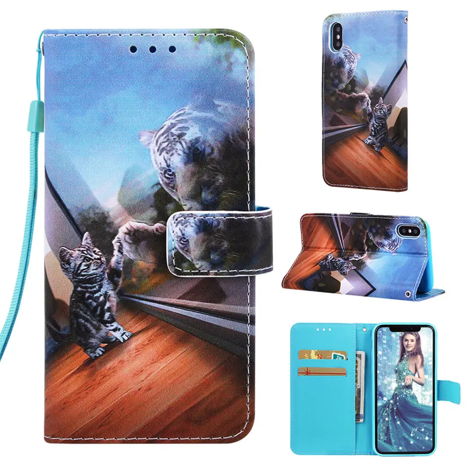 Флип-чехол Fundas, кожаный чехол для телефона iPhone 11 Pro X XS MAX XR 8 7 6S 6 Plus 5 5S SE, чехлы, лиса, тигр, кошка, узор DP03D