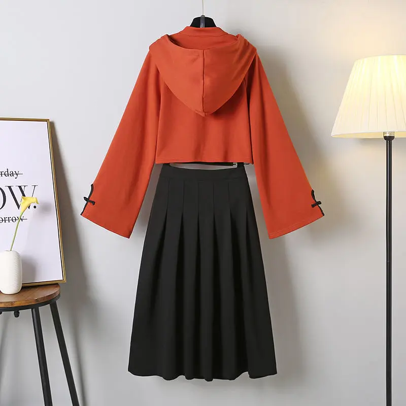 Women's Spring Chinese Style Suit Sweatshirt + Long Skirt Two-piece Suit Hoodies Causal Ladies Clothing
