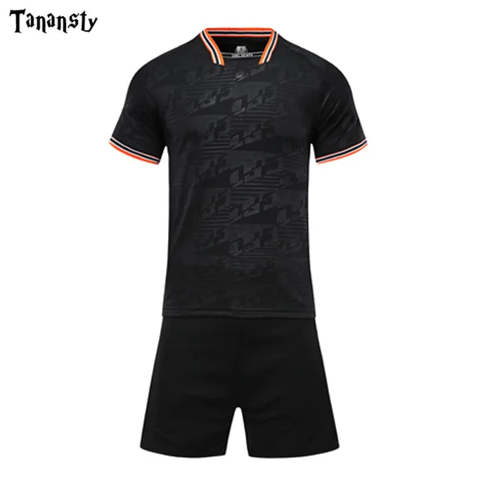 Soccer Training Suit Men Customize Youth Soccer Jersey Blank Sport Kit Blank Uniform Print Professional Clothing Short Sleeve - Цвет: Black