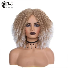 Aliexpress - Short Hair Afro Kinky Curly Wigs With Bangs For Black Women African Synthetic Ombre Glueless Cosplay Wigs High Temperature