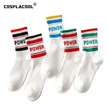 Harajuku, забавные носки в полоску с надписью «power», Япония, женские носки, Divertidos, креативный Crew Sokken, модный скейтборд, унисекс, Sox