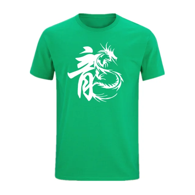 Grass green-B Tide New Vogues, повседневные мужские футболки, мужские футболки с принтом дракона, модные футболки из 111% чистого хлопка, футболки для японцев - Цвет: Grass green-B