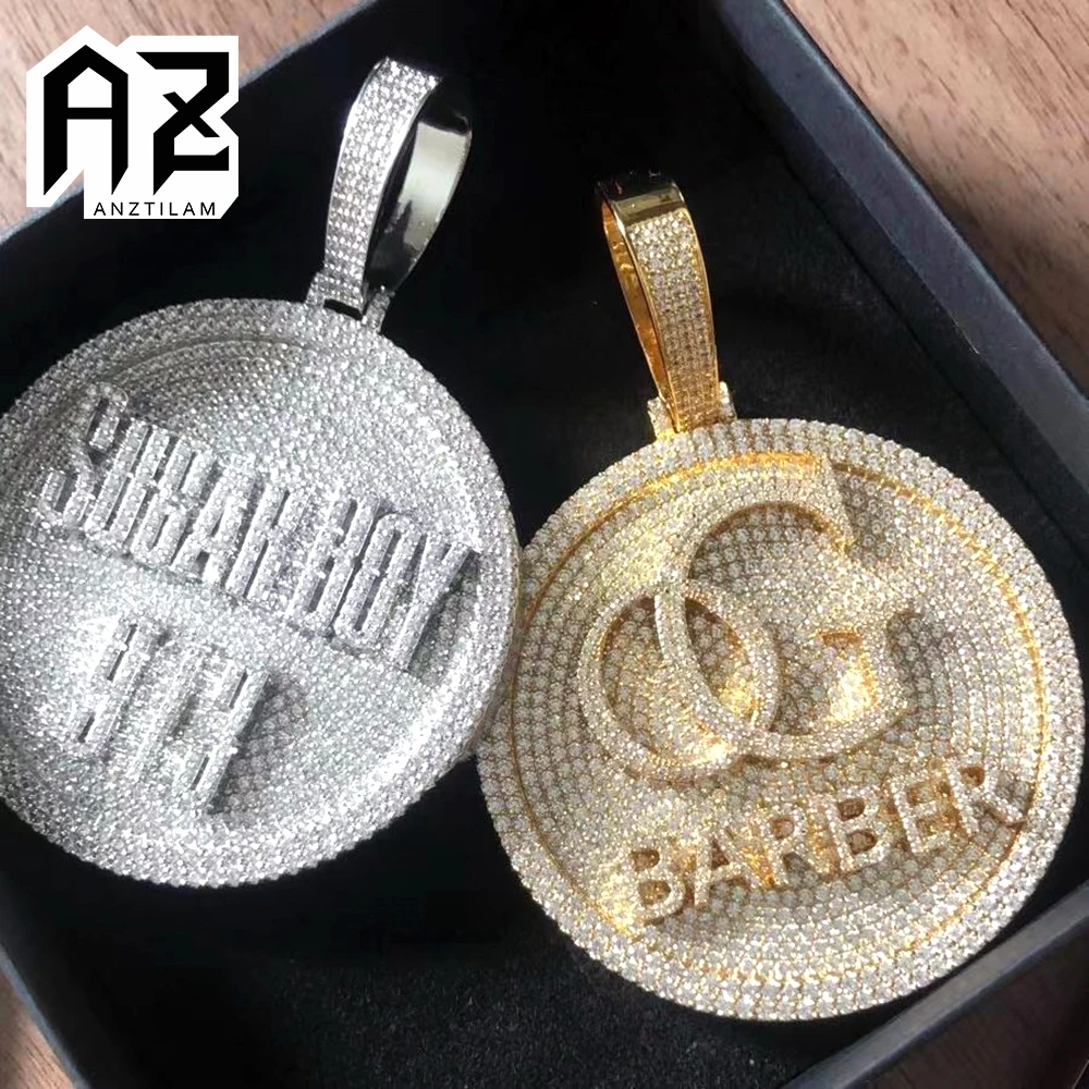 

AZ Hip Hop Iced Out 6cm Round Custom Letters Pendants Necklaces Paved Cubic Zircon Stone With Gold Chain For Men Women Jewelry