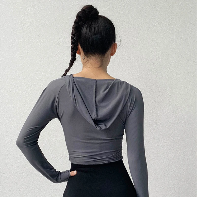 SALSPOR Gym Women Yoga Shirt Long Sleeve Hooded Sport T Shirt Absorb Sweat Quick Dry Workout Tops Fitness Running Sportswear