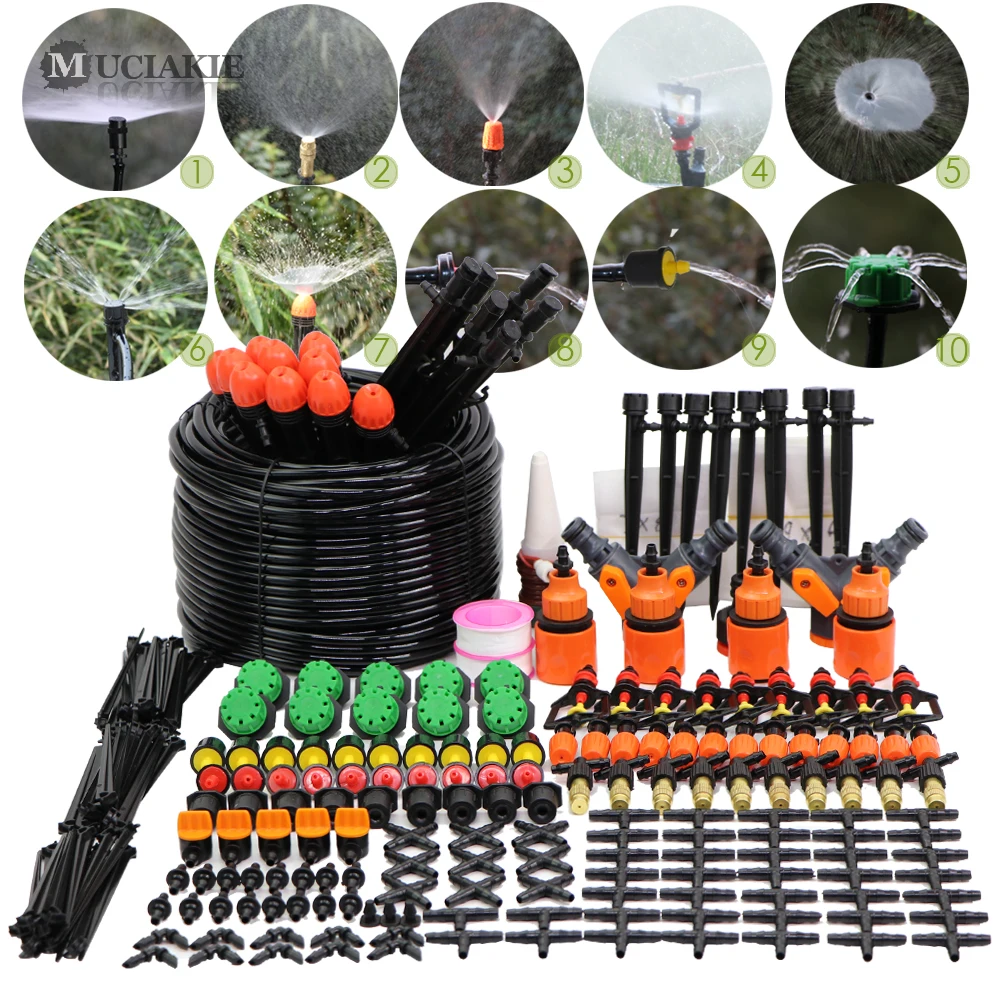 MUCIAKIE 5-50M Microspray Kits for Small Gardens 10-Types of Sprinkler Nozzle Spray System Garden Watering Irrigation Patio | Дом и сад
