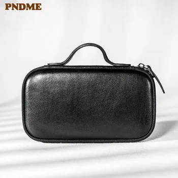 

PNDME fashion simple genuine leather men's women's clutch wallet luxury large capacity soft cowhide black phone passport purse