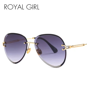

ROYAL GIRL 2020 New Arrival Oversized Round Women Sunglasses Trendy Rimless Trimming Ocean Lens Metal Legs Sun Glasses ss518