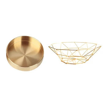 

Copper Round Storage Tray Desk Metal Storage (Gold) & Chic Metal Table Storage Basket Modern Minimalist Scandinavian