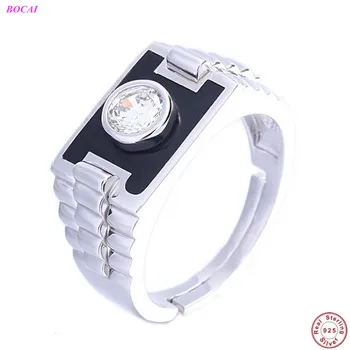 

BOCAI S925 Sterling Silver new fashion Open zircon domineering personality trend big men's Thai silver adjustable Ring Jewelry