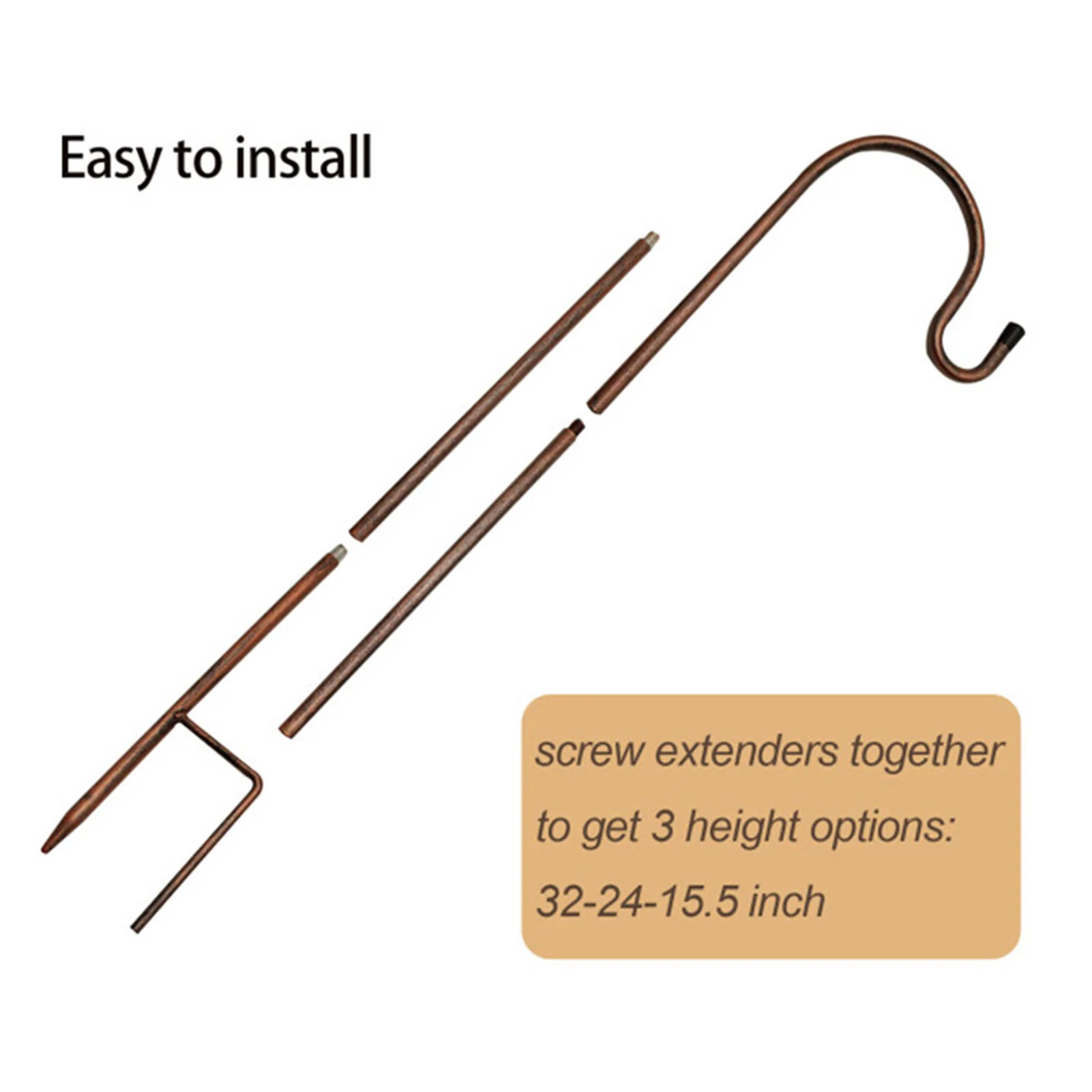 4pcs Brown Shepherd Hook Handicraft Hook Outdoor Garden Ground Insertion Iron Rod Rust Resistant Steel Hanging