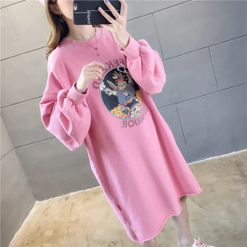 Pink Женский свитшот; сезон весна-осень; женская одежда с круглым вырезом; хлопковые толстовки; платье с разрезом; свободные; большие размеры; женская одежда - Цвет: Pink