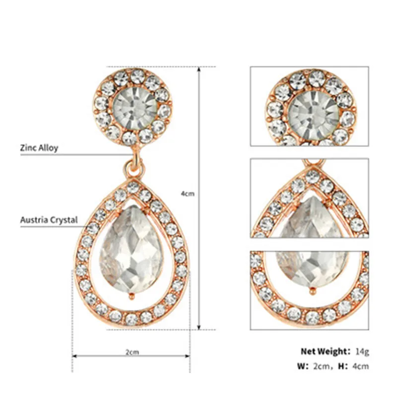 6 FIAZIA Simple Bridal Water Drop Earring Druzy Earrings Women Rhinestone Dangle Earring Jewelry Charms Bridal Wedding Accessories