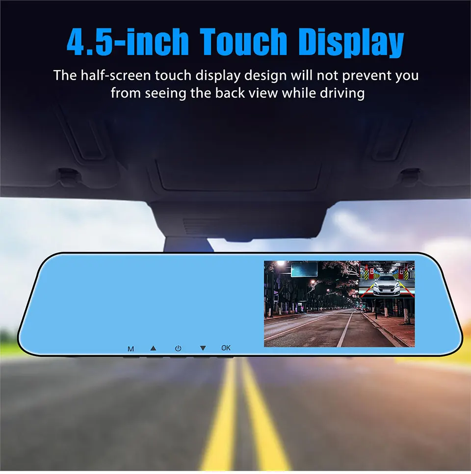 

4.5 inch touch screen Dash Cam Full HD 1080P Rearview mirror Car Dvr With night vision Car Parking monitoring Rear view camera