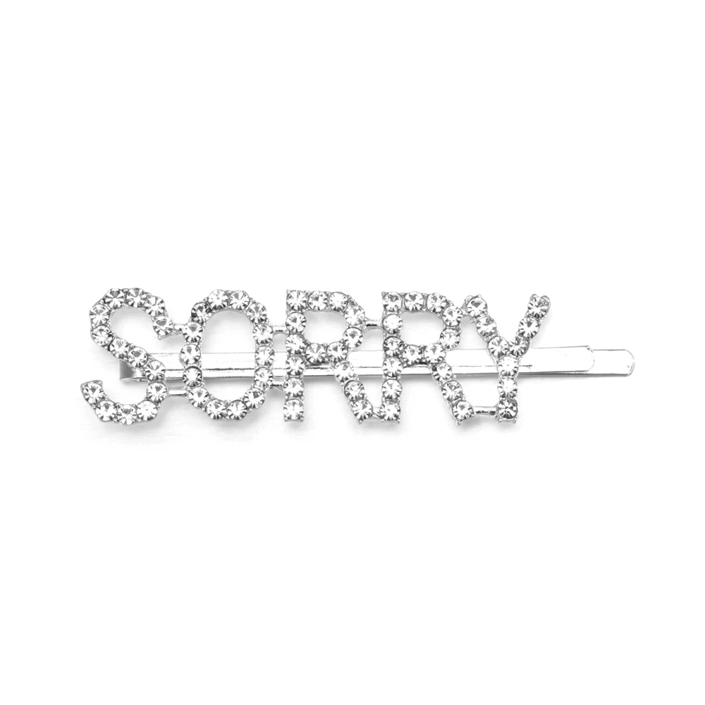 SORRY 1 шт. блестящие буквы из кристаллов Стразы заколки для волос металлические шпильки для волос ювелирные аксессуары для волос да/нет/мисс/босс/королева - Цвет: SORRY