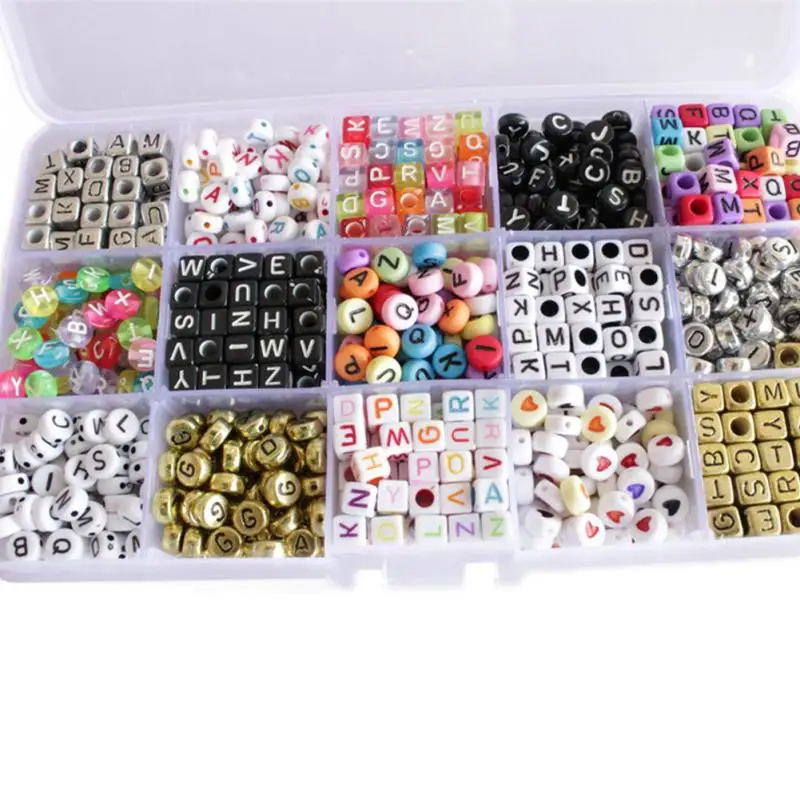 

Alphabet Key Chain Acrylic Square Toy Colorful Letters Necklaces Beads Kit Craft DIY Bracelet Jewelry Making Round