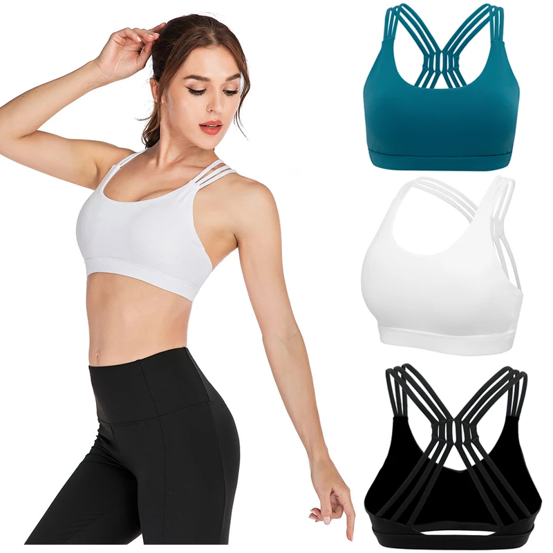 

LELINTA Women's Full Cup Bra Without Traces and Chest Pad Cross Straps Running Sports Bra Polyester Push-ups Fitness Bra