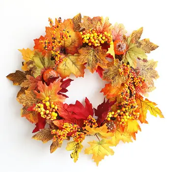 

Halloween Wreath Pumpkin Berries Decorated Maple Wreath Bar Rattan Decoration Wall Decoration Door Ornament