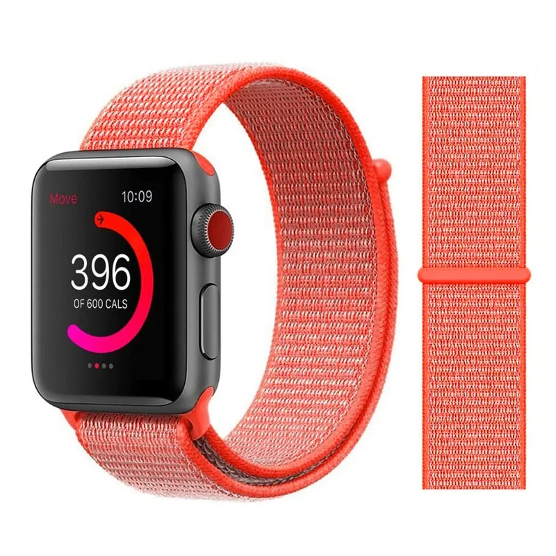 Joyozy для Apple watch, ремешок, нейлоновый, спортивный, петля, запястье для IWatch Series4, 3, 2, 1, цветной узор, классическая пряжка - Цвет ремешка: Spicy Orange