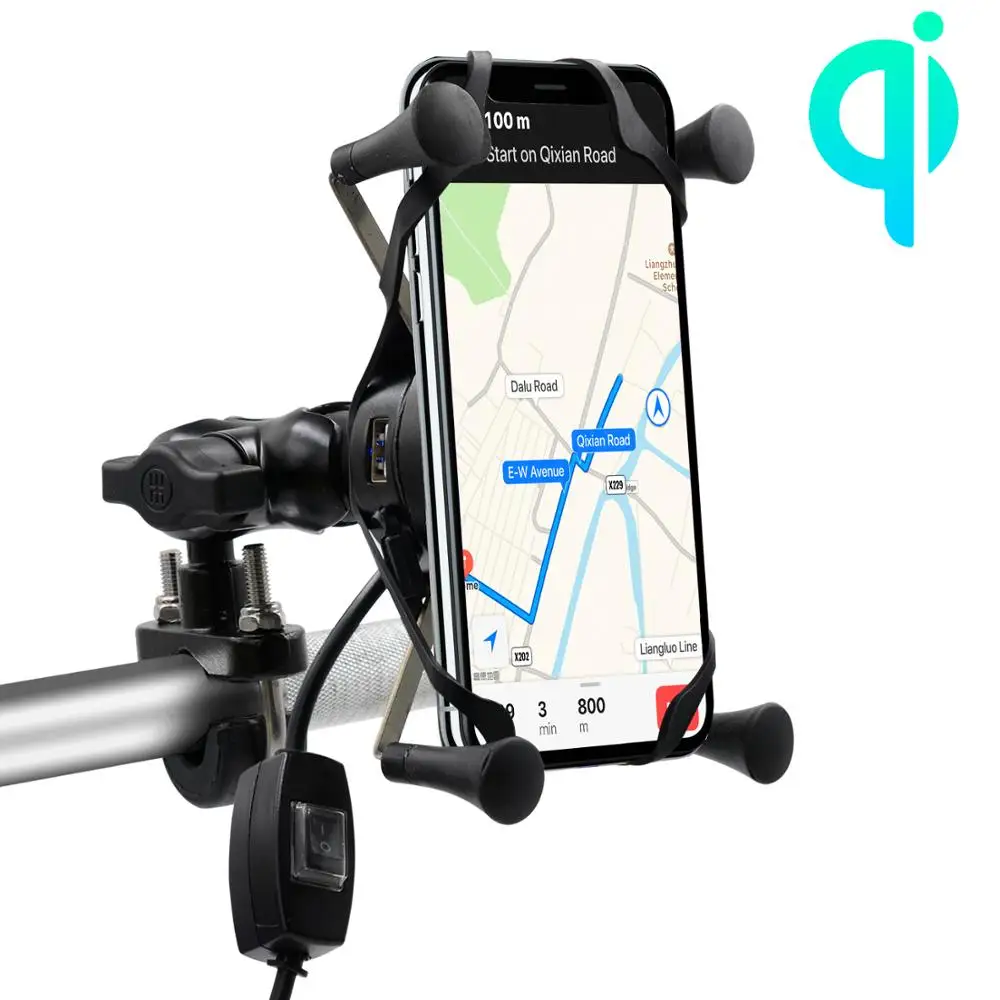 Motorcycle Charger Phone Holder With USB Wireless Wired 2in1 ABS Phone Holder for Motorbike Holder Handlebar Rearview Mount 2in1
