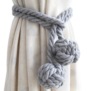 

1pair Universal Ropes Cotton Thread For Window Blackout Panels Retro Solid Simple Tie Backs Knot Ball Curtain Holdbacks