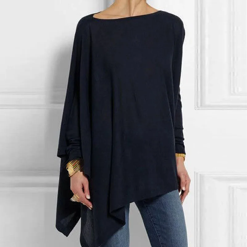 

Women Casual Loose Solid Color Pullover Tops Female Fashion O-Neck Long Sleeve Irregular Hem Shirts Plus Size Autumn Winter