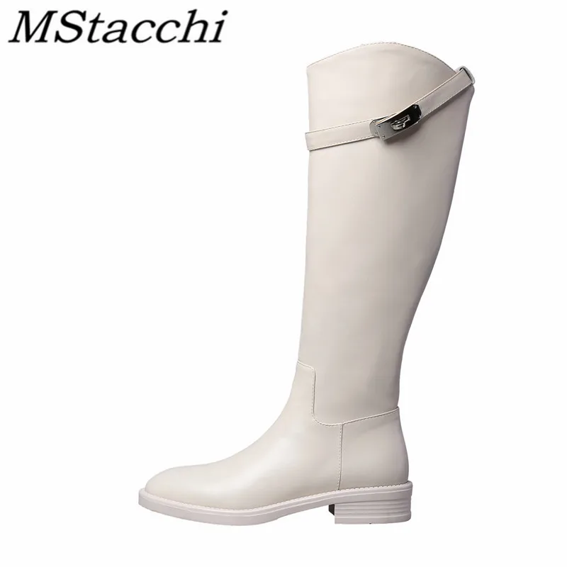 Mstacchi Metal Decoration Side Zipper Solid Color Round Toe Women Long Boots Leisure Concise Female Shoes Sapatos Das Mulheres | Обувь