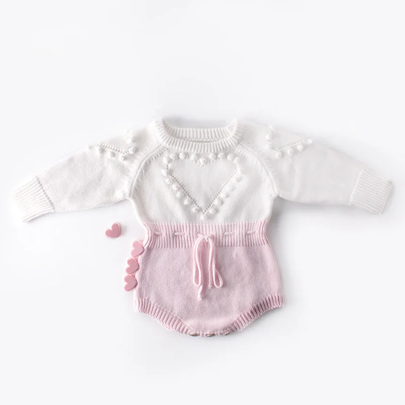 Pink Комбинезоны для новорожденных; одежда для маленьких девочек с рисунком сердца; комбинезон с длинными рукавами; осенне-зимняя одежда для малышей - Цвет: Pink