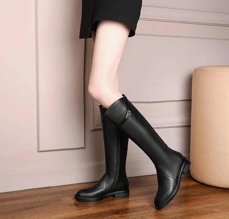 MORAZORA/ г., новые зимние сапоги модные женские сапоги до колена брендовые кожаные женские ботинки на молнии с пряжкой