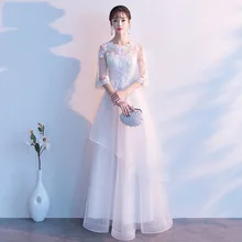 Белые женские вечерние платья стиль Модные благородные элегантные длинные годовые общие встречи банкет ведущий похудение подружки невесты