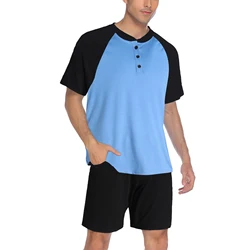 FAKUNTN Men Pajama Set Summer Short Sleeve Tops Shorts Pijama for Men 2 Pieces Lounge Sleepwear Suit Nightwear Male Home Clothes