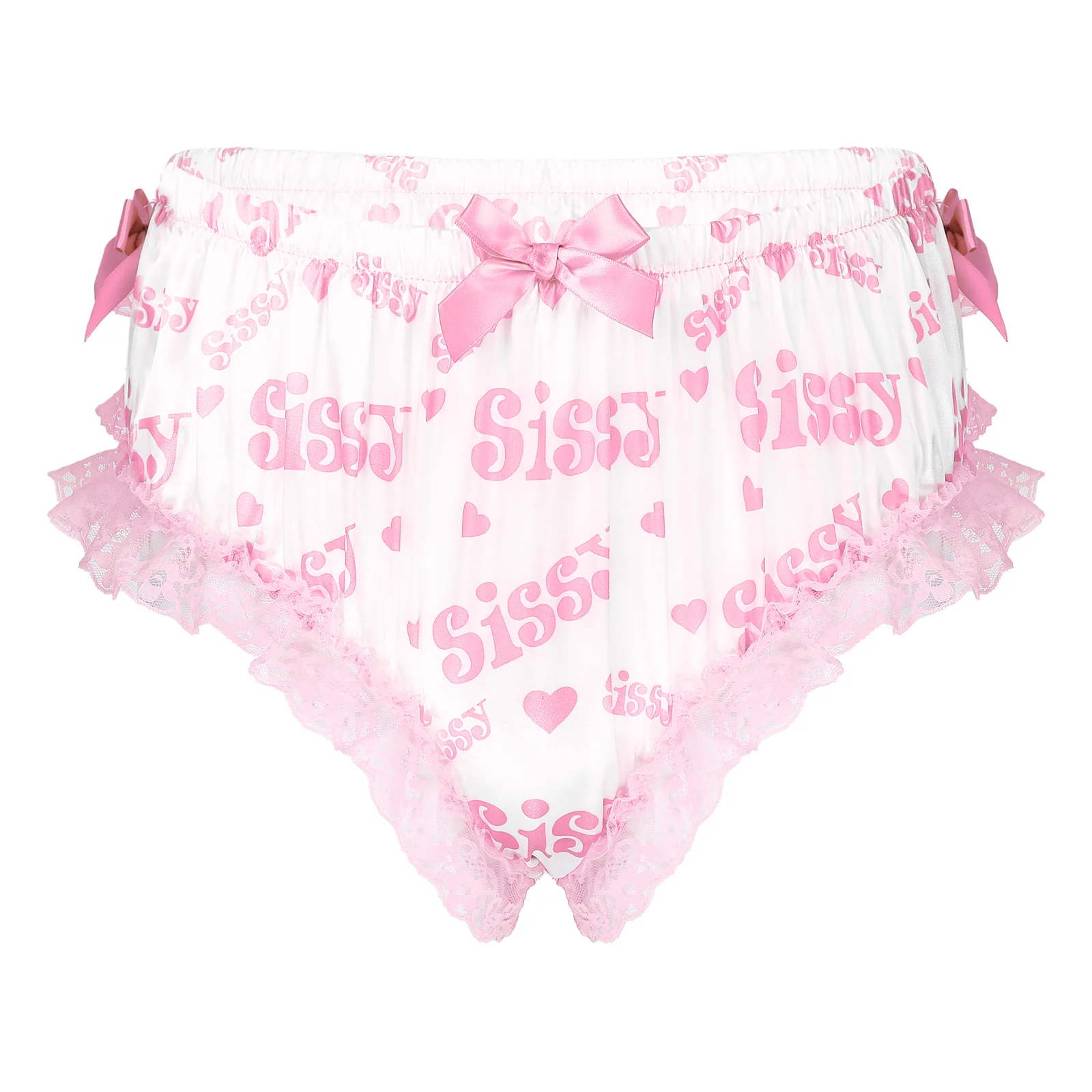 Freebily Mens Shiny Satin Lingerie Ruffled Floral Lace Cute Bowknot Bikini Briefs Underwear