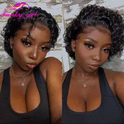 Transparent Short Curly Bob Lace Front Human Hair Wigs Brazilian Kinly Curly Hair 13x4 Lace frontal Wig For Women Pre Pluck