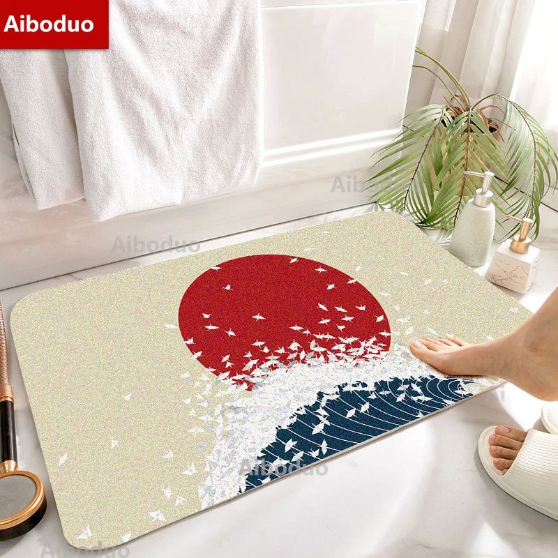 

Hot Sale Ukiyoe Japanese-style Mount Fuji Soft Carpet Non Slip Bathroom Mat Kitchen Decor Hallway Entrance Doormat Rug Floormat