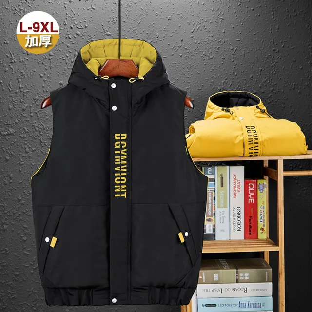 Black and yellow Осенний и зимний мужской жилет, 135 кг, хлопок, талия, плюс жир, увеличение, утолщение, оснастка, жилет, свободный, большой размер, warm9xl - Цвет: Black and yellow