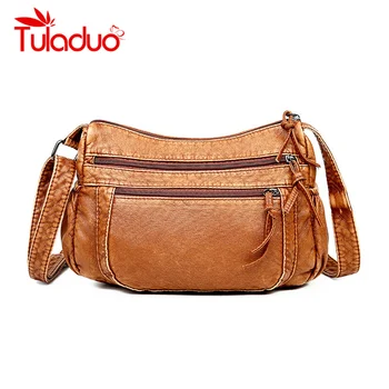 

Soft Washed Leather Women Messenger Bag Casual Women's Shoulder Crossbody Bag Female Handbag Black Bolsa Feminina Female Bag