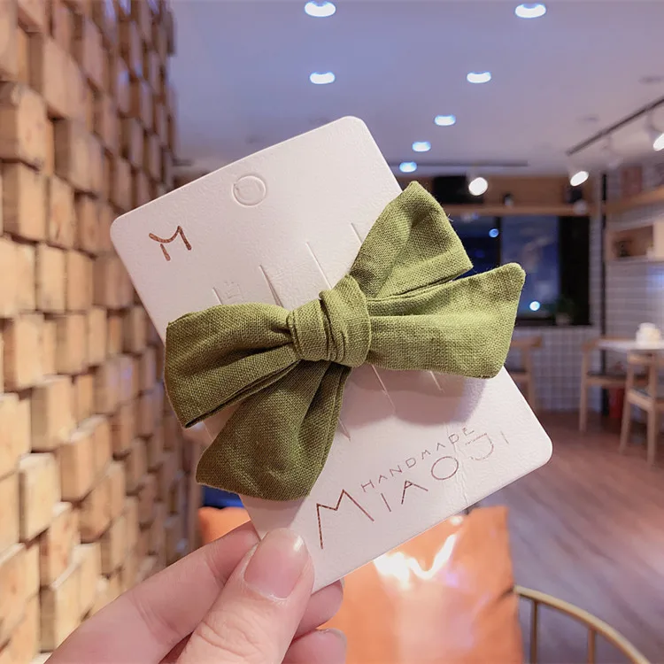 Green hairpin Детская повязка для волос из плотной ткани с бантиком, ББ, резинка для волос для девочек, детские резинки для волос, заколка для волос с конским хвостом, аксессуары для волос - Цвет: Green hairpin