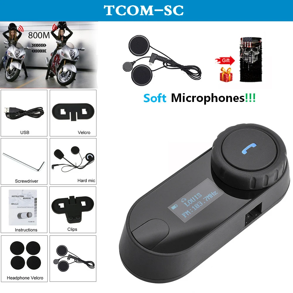 

QPLOVE FreedConn tcom sc motorcycle helmet bluetooth intercom with FM radio LCD screen and soft microphones scarf Interphone