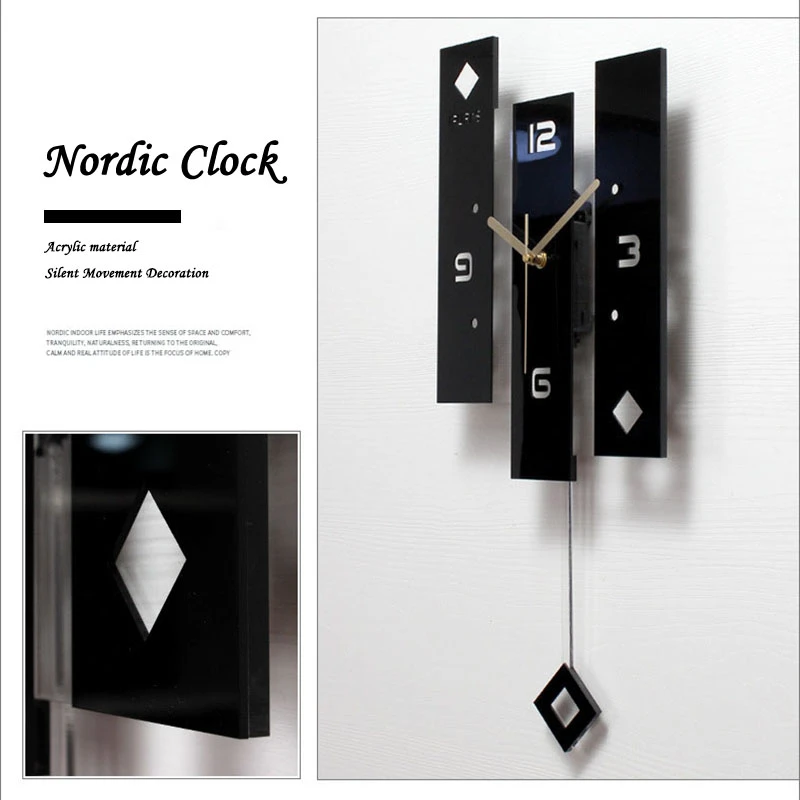 US $36.77 Jaduoma Wall Clock Quartz Nordic Clock With Pendulum Large Size Wall Watch Modern Design For Home Decoration Big Duvar Saati