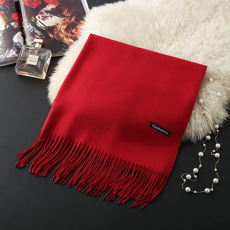 

2020 Soft Cashmere Scarves Women with Tassel Autumn New Solid Color Warm Lady Wraps Thin Long Scarf Female Shawl Men Scarf