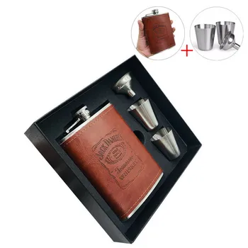 

Bpa free 8oz whisky vodka flagon Stainless steel alcohol liquor jack hip flask PU Leather warpping Gift box set