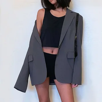 

Spring and Autumn CHIC Vintage Loose Online Celebrity Small Suit Female Gray Versatile Elegant Coat Leisure Suit England Trend