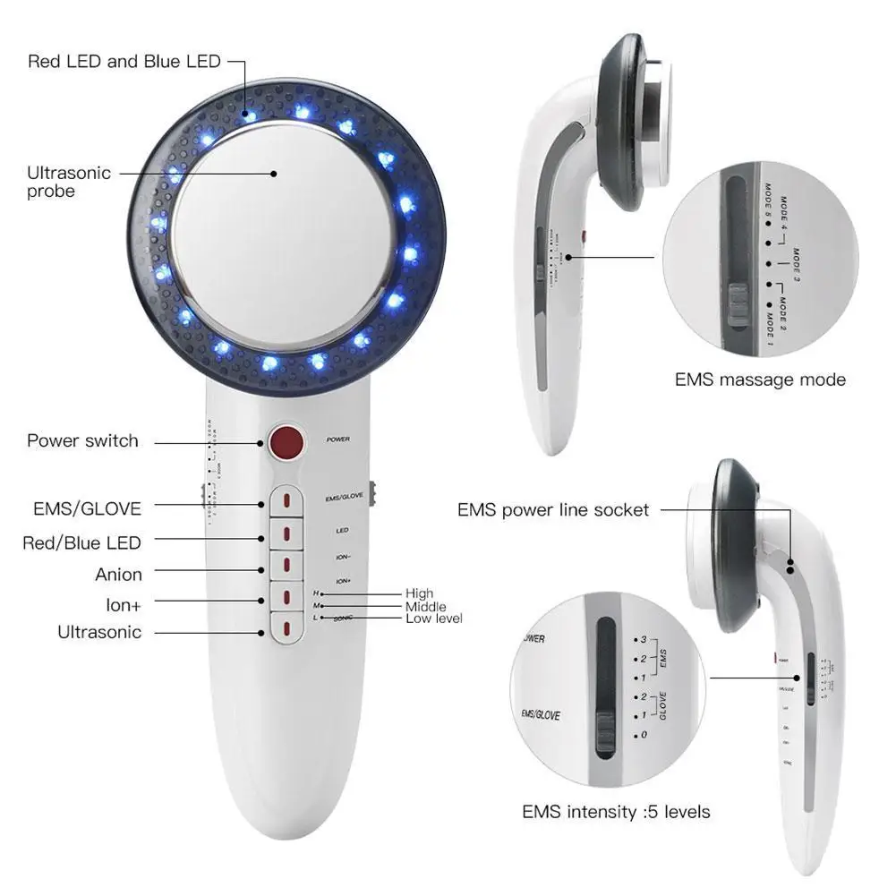 

6 In 1 EMS Body Slimming Massager RF Ultrasonic Cavitation Loss Frequency Burner Fat in Massage Weight Cellulite Care Anti W3C4